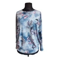 Wzorzysta bluzka Oversize z lejącego materiału - różowe listeczki